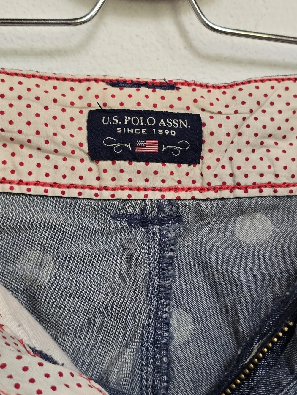 U.S. Polo Assn Polka Dot Chambray Shorts Red Belt Size 7 / 8